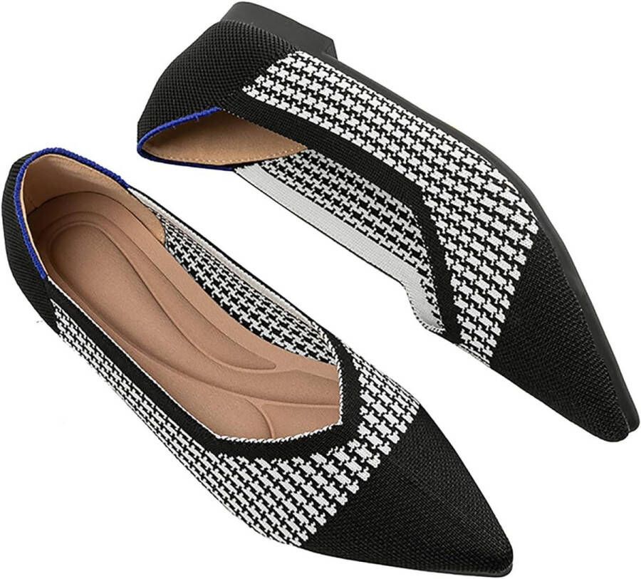 Ballet Flats met Puntneus voor Dames Gebreide Jurk Schoenen Casual Ballerina's Opvouwbaar & Comfortabel Wandelschoenen Snow Black
