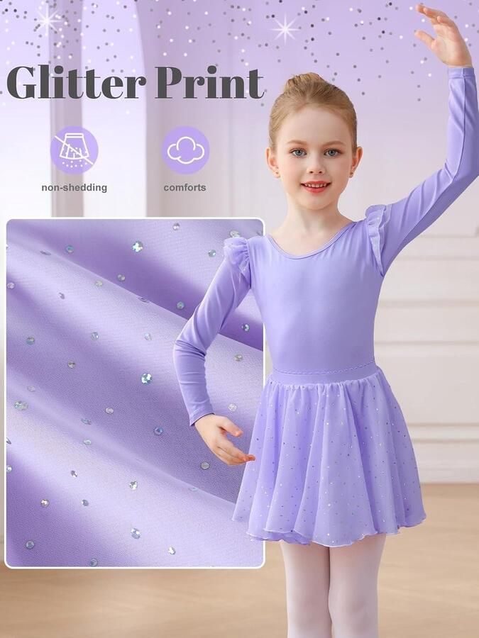 Balletjurk voor Meisjes met Lange Mouwen Verwijderbare Rok en Glanzende Danskostuums voor Kinderen van Perfect voor Ballerina's en Danslessen