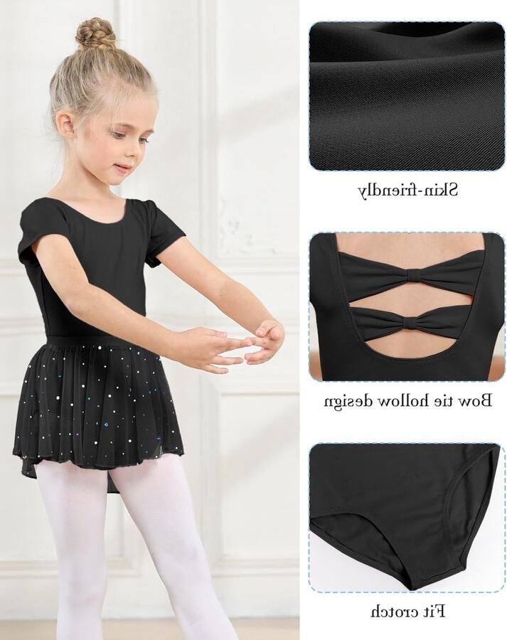 Balletjurk voor Meisjes met Korte Mouwen en Chiffon Wrap Rok Dansoutfit voor Kinderen van Perfect voor Balletlessen en Dansoptredens