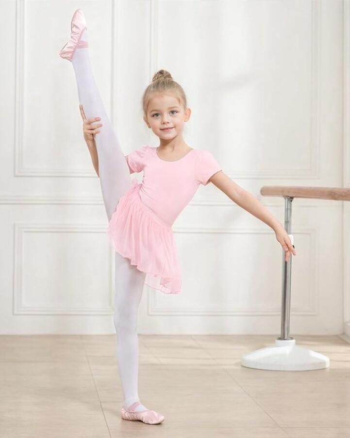 Balletjurk voor Meisjes met Korte Mouwen Leotard Dansbodysuit en Chiffon Wrap Rok voor Kinderen van Perfect voor Danslessen en Optredens