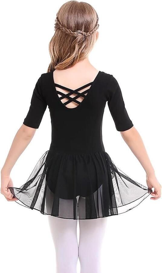 Balletjurk voor Meisjes van Katoen met Rok en Tutu in Zwart Perfect voor Danslessen en Optredens