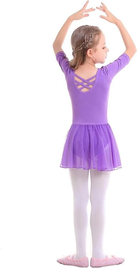 Balletjurk voor Meisjes van Katoen met Tutu Rok in Paars Perfect voor Danslessen en Optredens