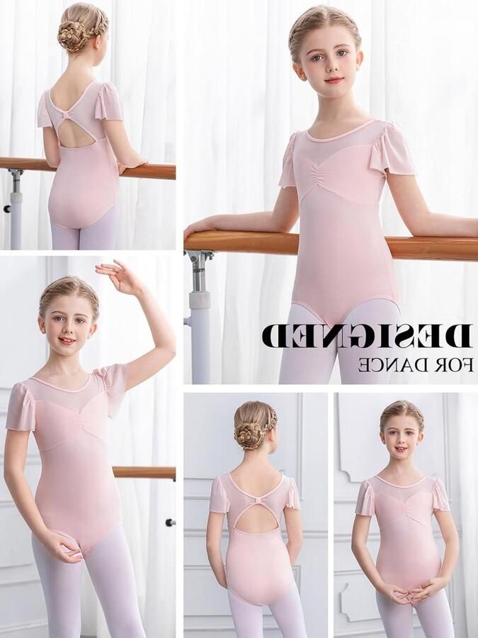 Balletkleding voor Meisjes Leotard met Puff Mouwen Dansbodysuit voor Kinderen van in Roze Perfect voor Balletlessen en Dansoptredens