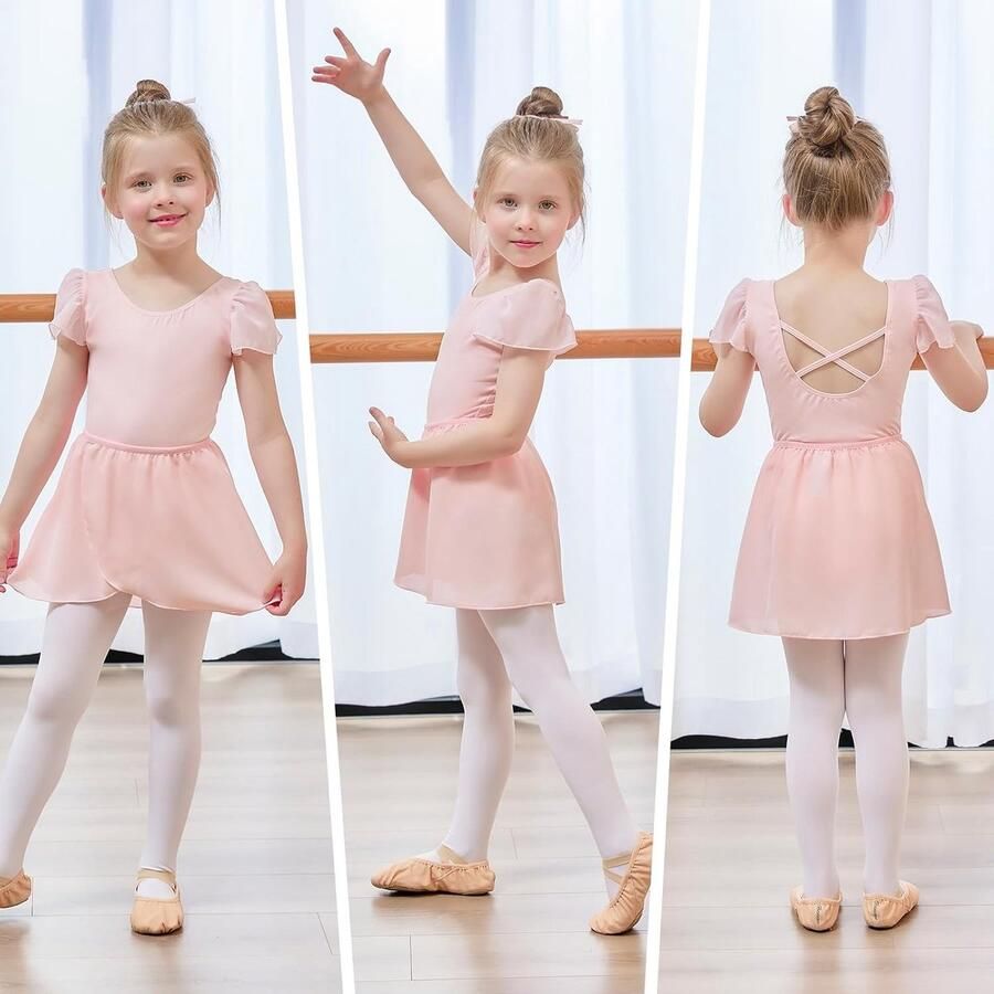 Balletkleding voor Meisjes met Afneembare Balletrok en Puff Mouwen Roze Dansoutfit voor Kinderen 140 - Foto 2