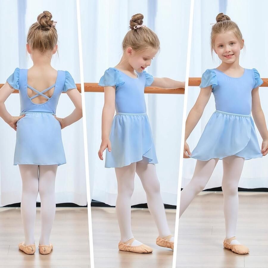 Balletkleding voor Meisjes met Afneembare Balletrok en Pofmouwen Dansoutfit voor Kinderen in Blauw 100- Perfect voor Balletlessen en Dansvoorstellingen