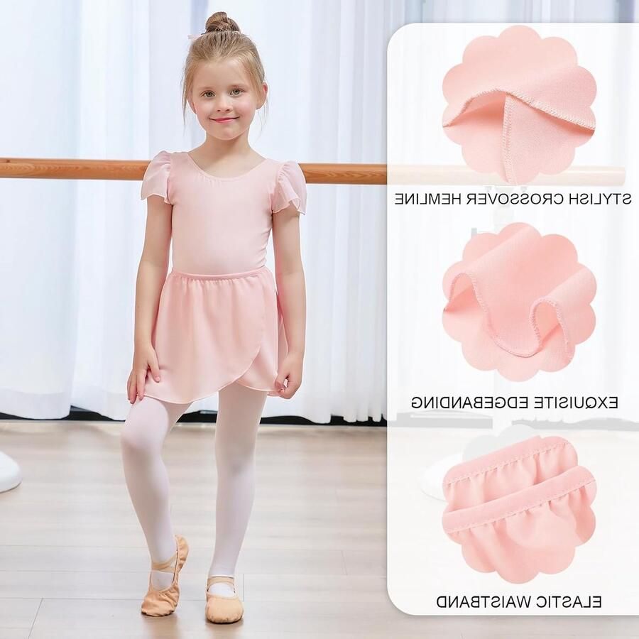 Balletkleding voor Meisjes met Afneembare Balletrok en Pofmouwen Dansoutfit voor Kinderen in Roze (120