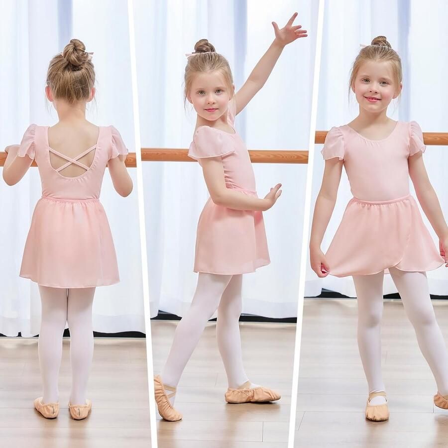 Balletkleding voor Meisjes met Afneembare Balletrok en Pofmouwen Dansoutfit voor Kinderen in Roze 100