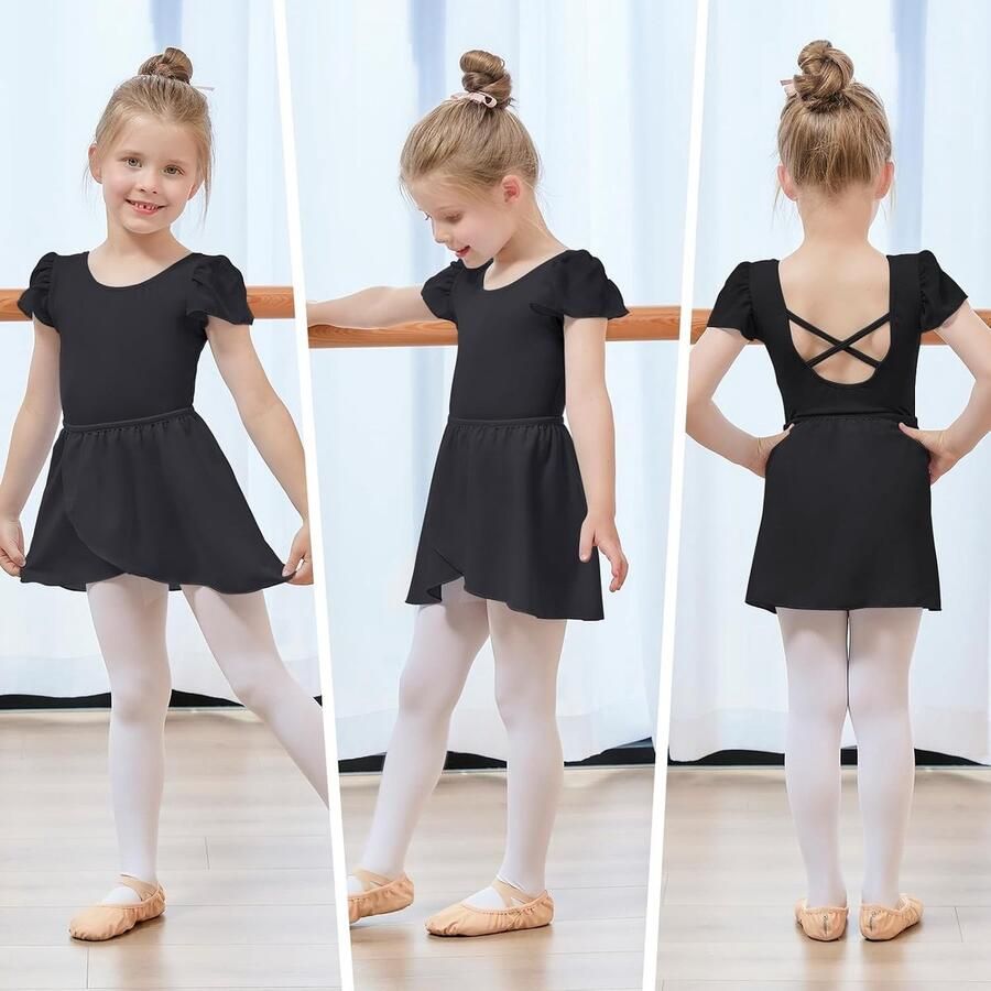 Balletkleding voor Meisjes met Afneembare Balletrok en Puff Mouwen Dansoutfit voor Kinderen in Zwart Geschikt (110 - Foto 2