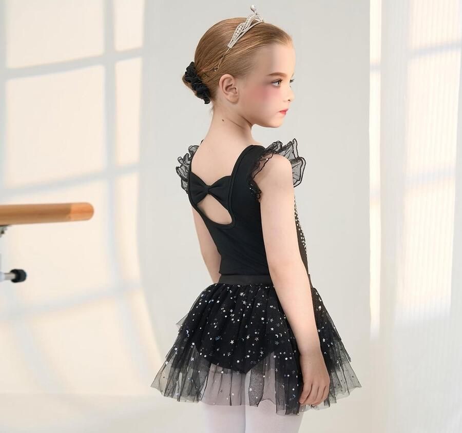 Balletoutfit voor Meisjes met Rimpel Mouwen en Rok Shiny Danskostuum voor Kinderen van