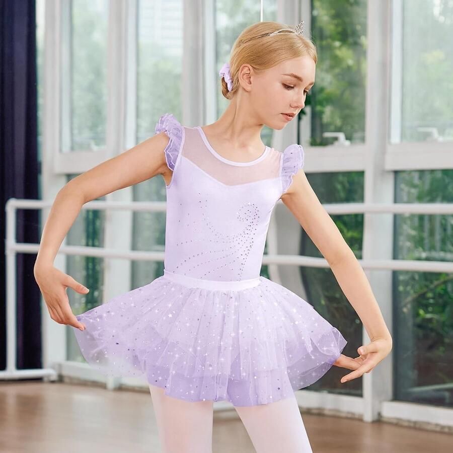 Balletoutfit voor Meisjes met Ruffles en Rok Danskostuum voor Kinderen van Glanzende Balletjurk