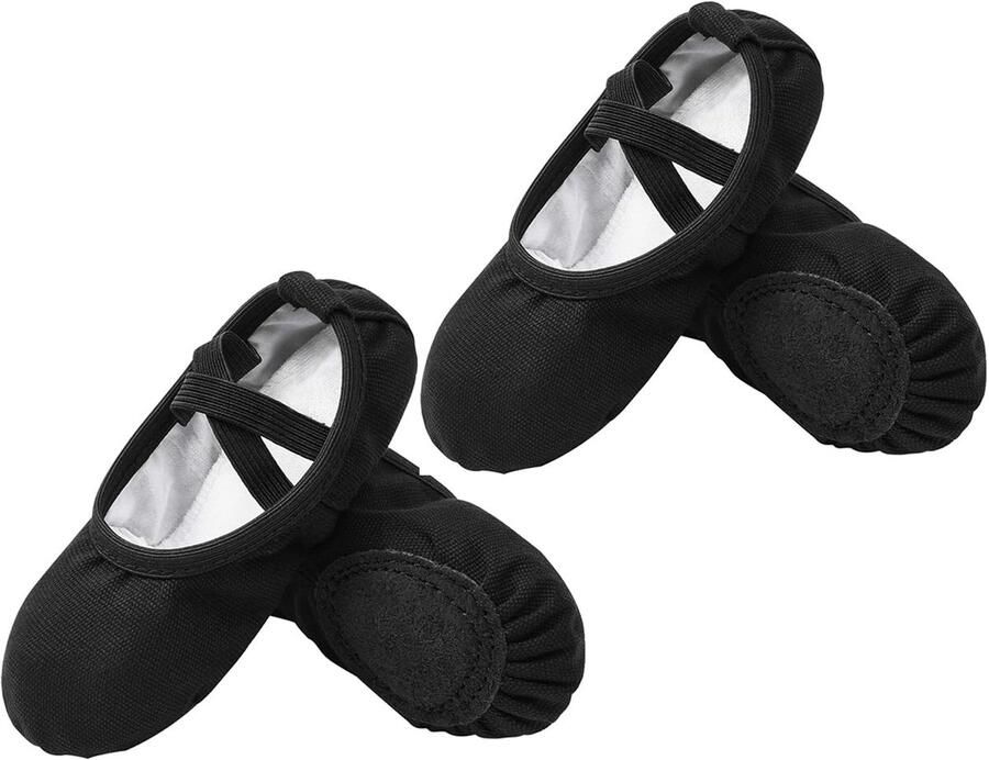 Balletschoenen dames Balletschoenen Voor Meisjes Balletslippers Zonder Veters Stretch canvas Zachte PU Leren Dansschoenen Met Antislip Zool Geschikt Voor Ballet Yoga & Thuis Zwart