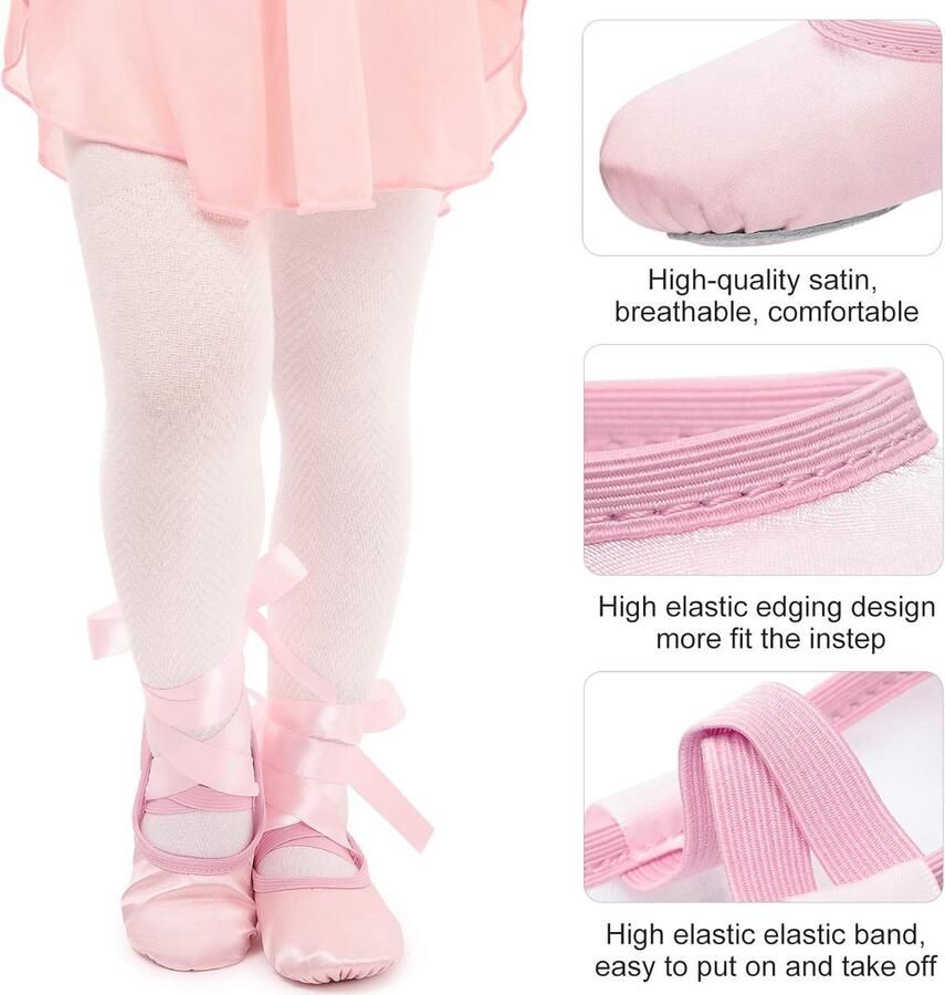 Balletschoenen roze balletschoenen satijn met band dansschoenen gedeelde leren zool voor meisjes kinderen dames in