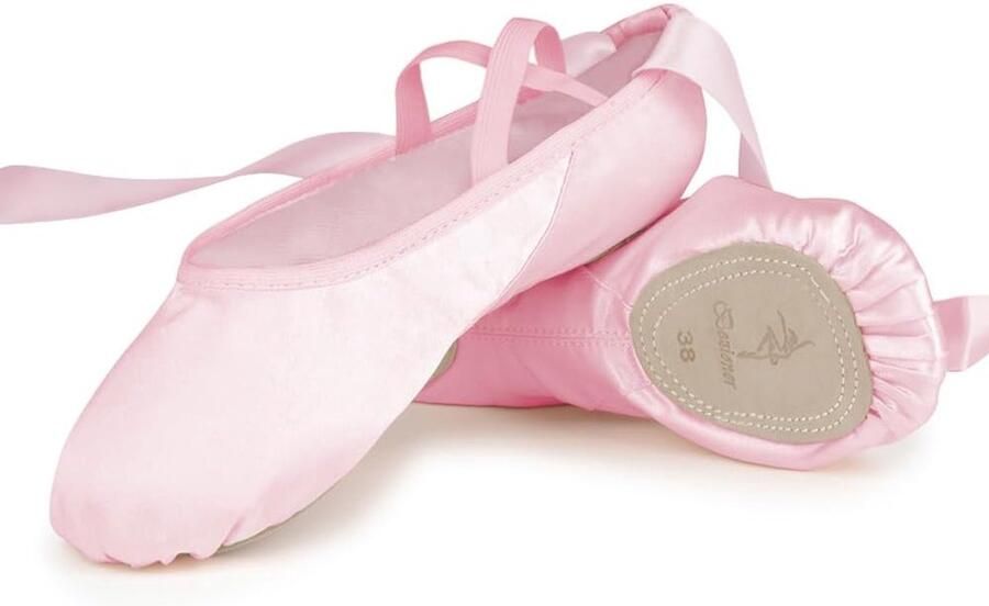 Dailygoods- Dansschoenen Dames Satijnen Balletpantoffels Platte Gym schoenen Roze Ballerina's Splitleren Zool Antislip en Ademend Balletsl