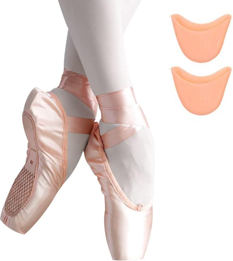 Balletschoenen (spitzes) voor meisjes en vrouwen Inclusief linten en teenbeschermers