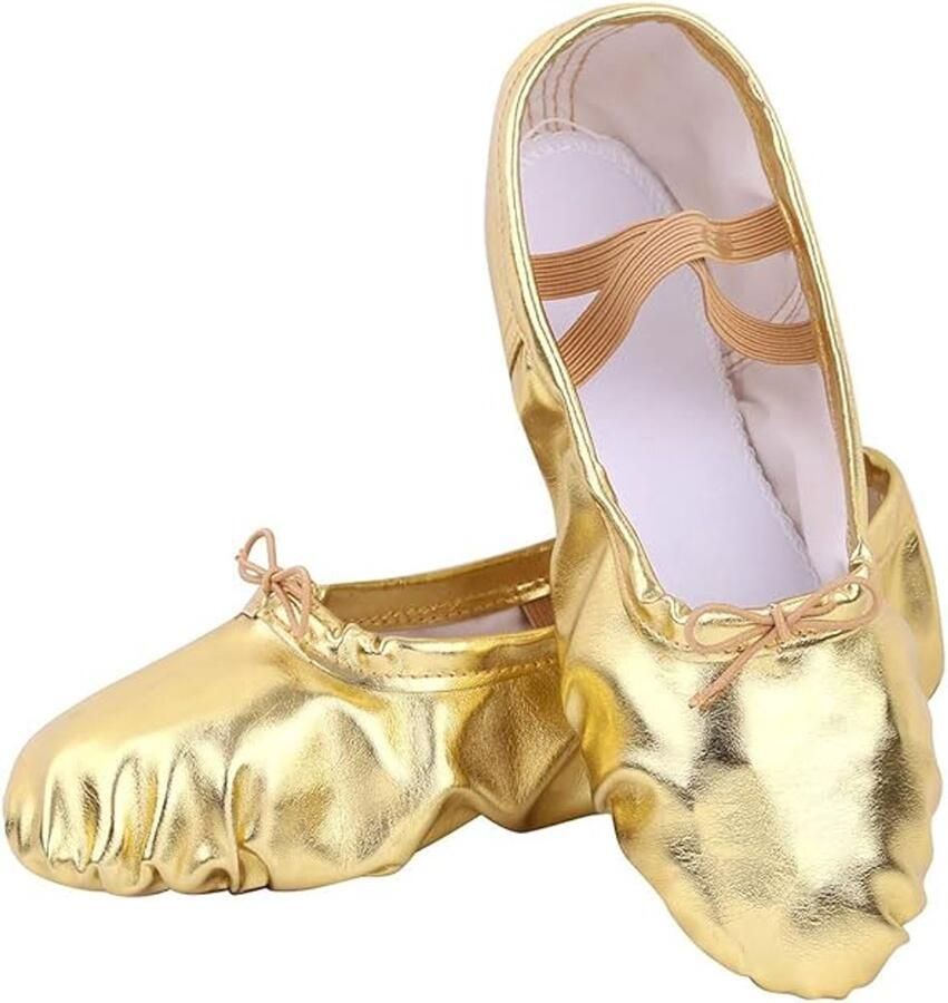Balletschoenen Splitzool PU Leer & Ademende Voering Voor Peuters Meisjes & Vrouwen Gemakkelijk Aan Te Trekken Goud