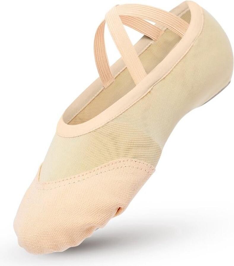Balletschoenen Super Comfortabel Balletdansschoenen Canvas Mesh Splitleren Zool Rekbare Gymnastiek Schoenen Luchtig en Zacht Dansschoenen