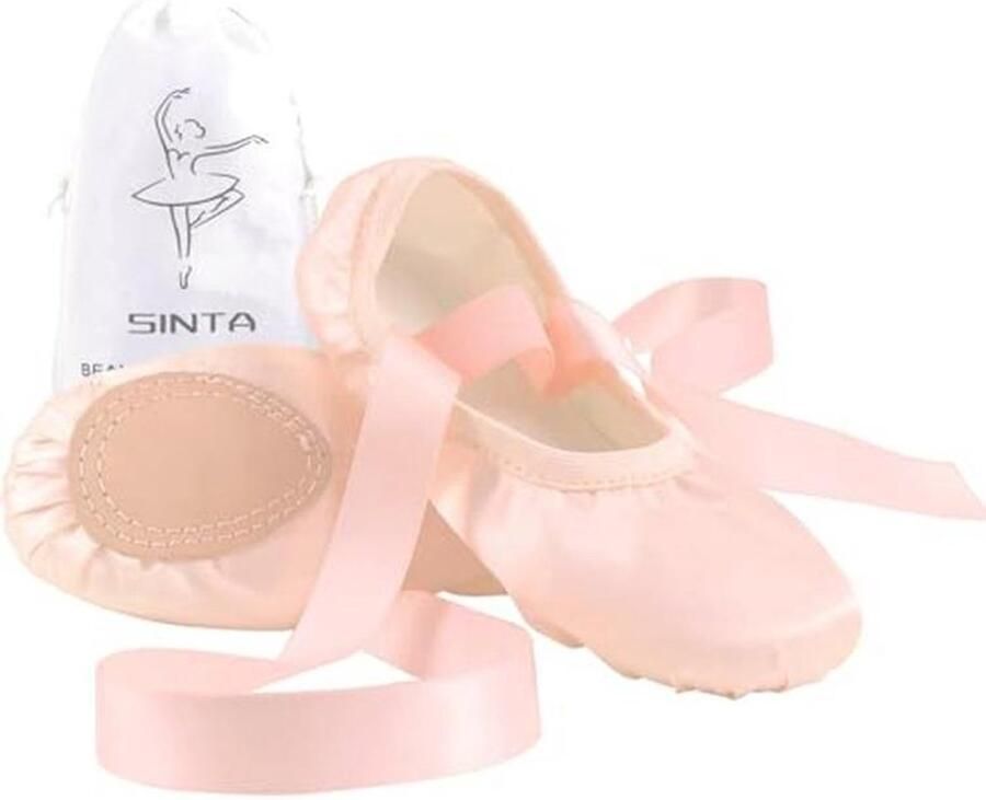 Balletschoenen van satijn met lint voor professionele dansers yoga en gymnastiek platte leren splitzool voor meisjes en vrouwen