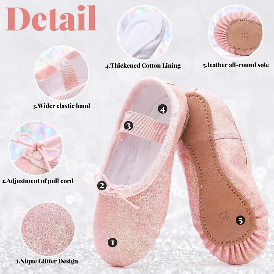 Balletschoenen voor meisjes glitter balletdansschoenen leren dansplaatsen met volledige zool balletdansschoenen voor kinderen peuter voor dansprestaties gymnastiek