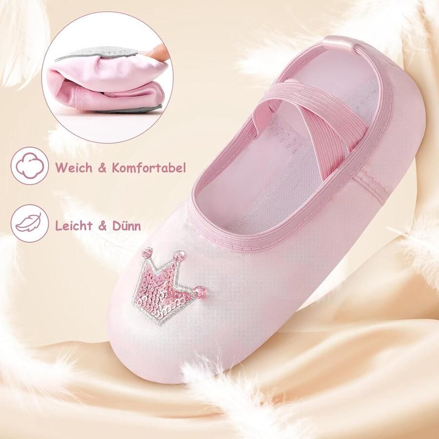 Balletschoenen voor meisjes satijn balletschoenen met glanzende kroon gedeelde zool dansschoenen baletslippers kinderen geen stropdas ballerinaschoenen