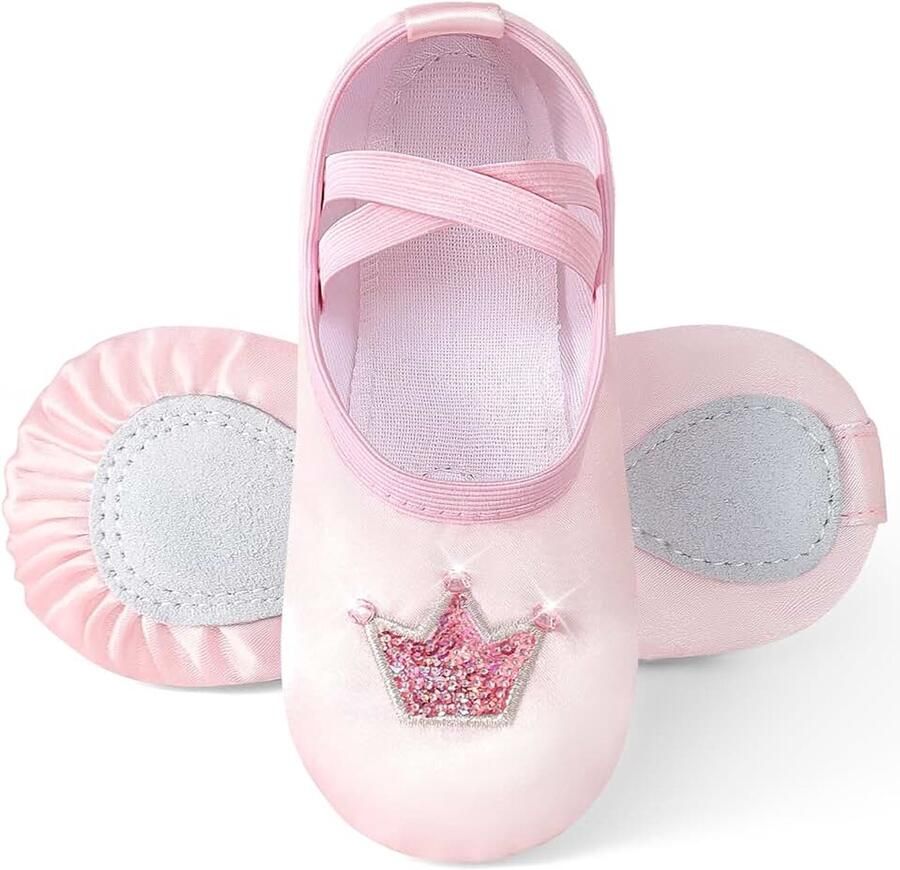 Balletschoenen voor meisjes satijn balletschoenen met glanzende kroon gedeelde zool dansschoenen baletslippers kinderen geen stropdas ballerinaschoenen