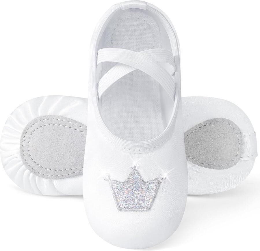 Balletschoenen voor meisjes satijn balletschoenen met glanzende kroon gedeelde zool dansschoenen baletslippers kinderen geen stropdas ballerinaschoenen