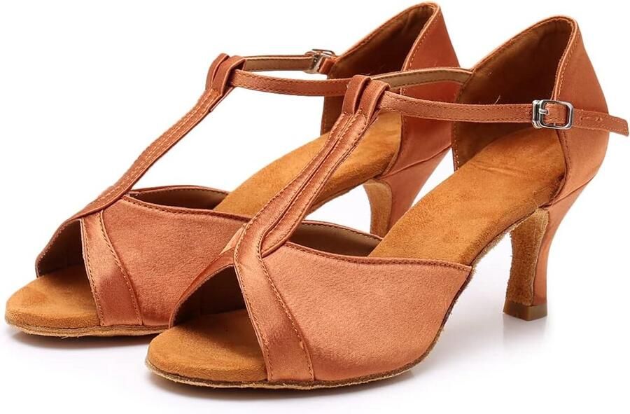Ballroom dansschoenen dames bruin sprankelend perfect voor salsa en bachata ShopVlot