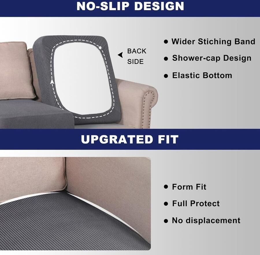 Bank Zitkussenhoezen Stretch Jacquard Anti-slip Sofa Kussenhoes Met Elastische Banden Stoelhoes Voor Caravan RV Auto Camper Motorhome (Dark grey 1 Seater)