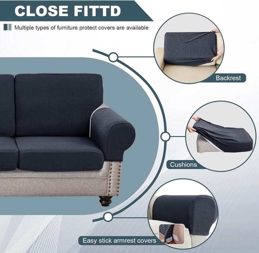 Bank Zitkussenhoezen Stretch Jacquard Anti-slip Sofa Kussenhoes Met Elastische Banden Stoelhoes Voor Caravan RV Auto Camper Motorhome (Dark grey Large 1-Seater)