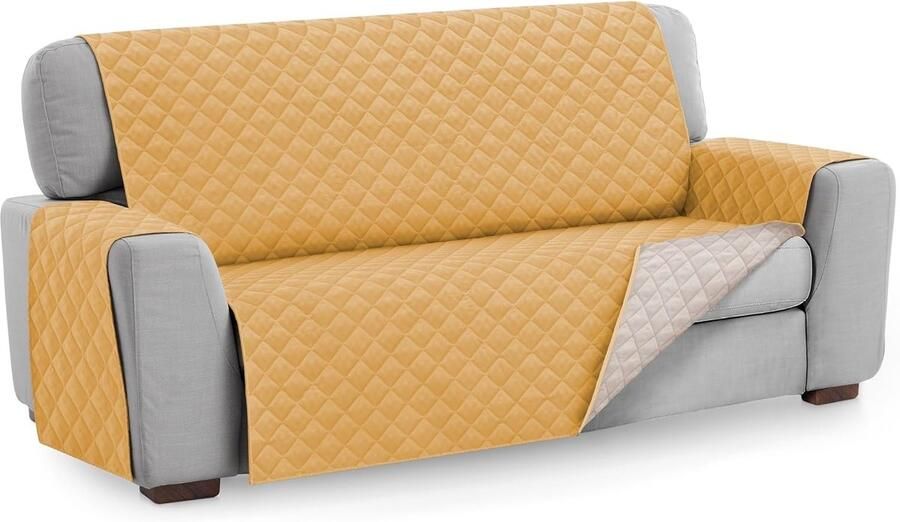 Bankbeschermer Bankhoes 4-zits Universeel Sofa Mosterdgeel Ideaal voor huisdieren en kinderen. Gewatteerde bankbeschermer tegen vlekken haren krassen en dagelijkse slijtage