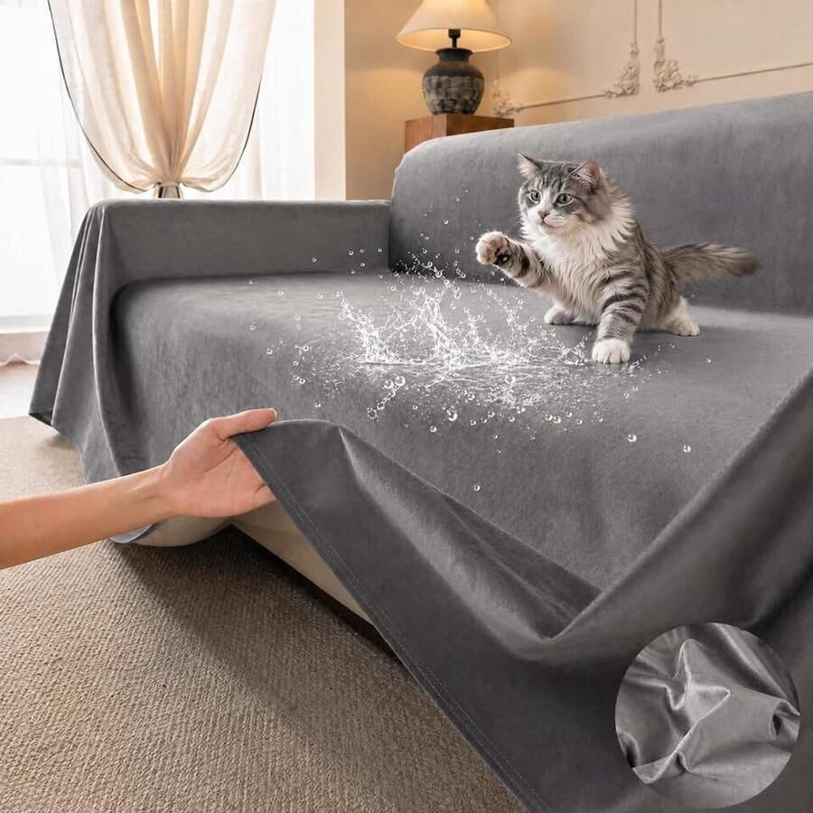 Bankbeschermer Tegen Krassen van Katten Bankhoes Tegen Krassen Katten Zachte Antislip Bankhoes Waterdicht Bescherming Tegen Krassens van Huisdieren Honden en Kinderen Donkergrijs 300X