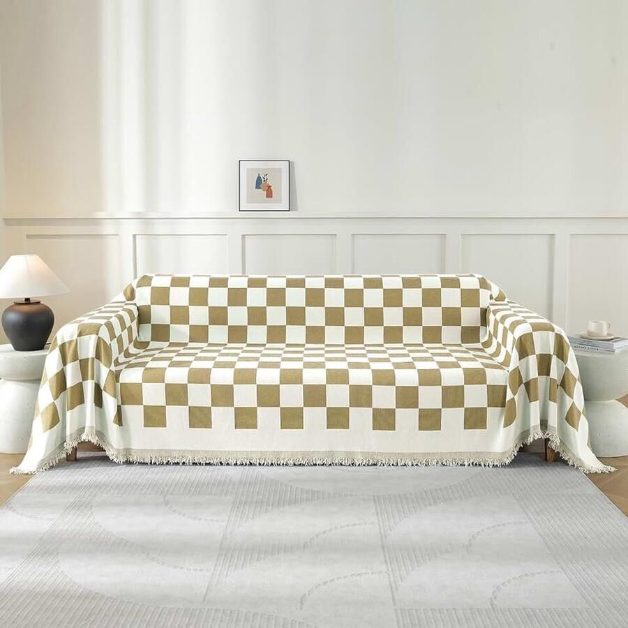 Bankhoes 180x (4 plaatsen) Universele Vier Seizoenen Bankhoes met Armleuningen Bankhoes voor Vlekbestendige Home Decor Khaki Gran Foulard sbank sprei met geometrisch patroon vuilafstotend wasbaar