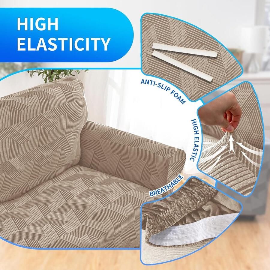 Bankhoes 1 Zit Copridivani Per Divani Elasticizzato Universele Rasbestendig Meubelhoes Anti-Slip Bankhoes Voor Woonkamer Lavabili Voor Huisdier Vriendelijke Khaki