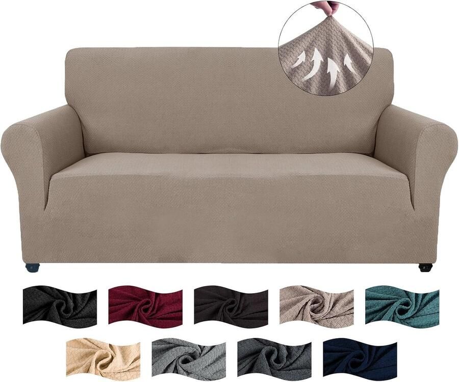 Bankhoes 2 Zits Elastische Universele Bankhoezen Met Armleuningen Krasbestendig Bankovertrek Voor Woonkamer Sofahoes Antislip Voor Huisdier Vriendelijke Khaki