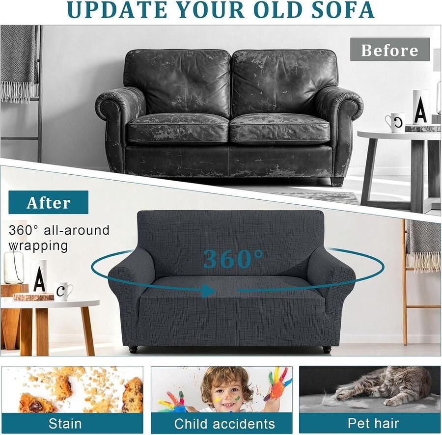 Bankhoes 2 Zits Universele Elastische Bankbeschermer Bankovertrek Voor Woonkamer Antislip Krasbestendig Bankhoezen Sofa Cover Met Anti-Slip Schuim Bank Hoes - Foto 2