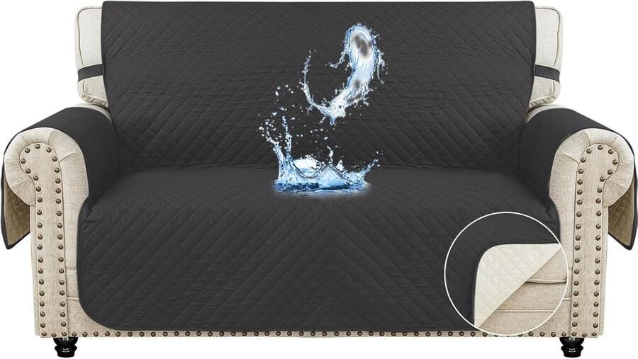 Bankhoes 2 Zits Waterbestendig Bankhoezen Voor Woonkamer 1 Stuks Universele Armsteun Sofahoes Met Anti-slip Schuim Krasbestendig Meubelhoes Voor Bank Zwart