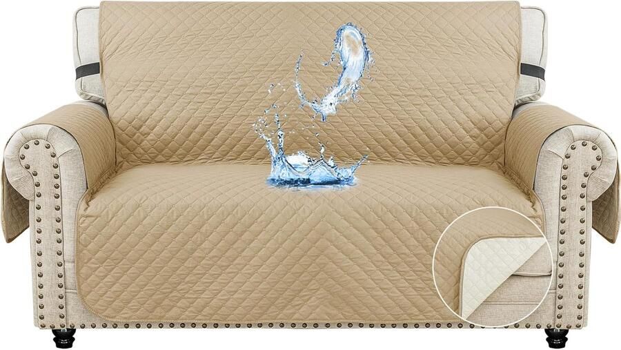 Bankhoes 2 Zits Waterbestendig Bankhoezen Voor Woonkamer 1 Stuks Universele Armsteun Sofahoes Met Anti-slip Schuim Krasbestendig Meubelhoes Voor Bank Khaki