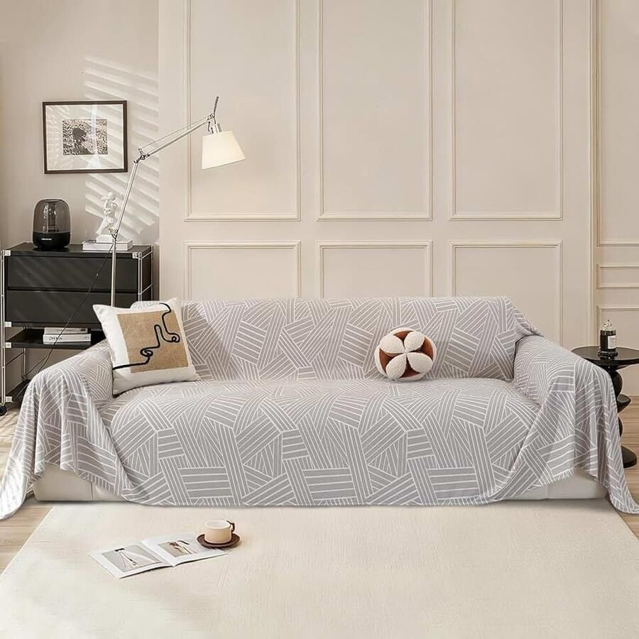 Bankhoes 4-Zits 200x Moderne Eenvoudige Anti-Slip Bankovertrek Universele Wasbare Sofa Cover Multifunctionele Bankdeken Antislip Bankhoezen Meubelbeschermer Lichtgrijs