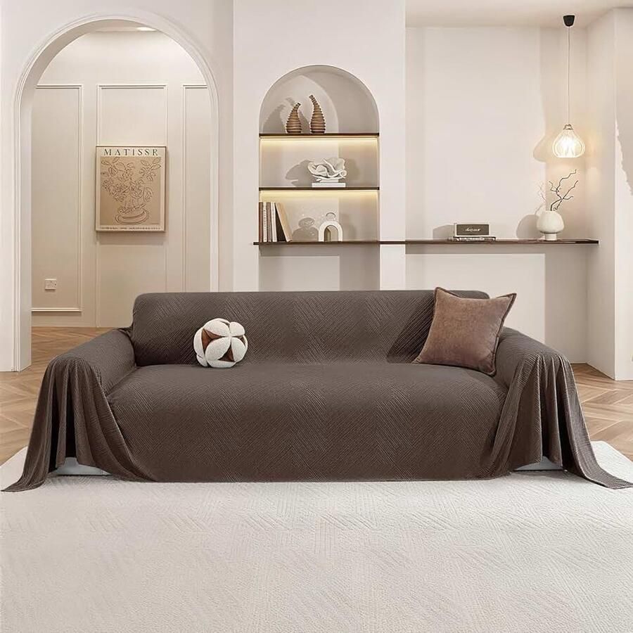 Bankhoes 3-Zits 200x Moderne Eenvoudige Anti-Slip Bankovertrek Universele Vier Seizoenen Sofa Cover Multifunctionele Deken Decoratieve Plaids Meubelbeschermer Koffiebruin