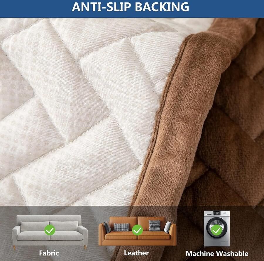 Bankhoes 3-zits anti-slip bankovertrek voor L-vorm chaise longue hoekbank 2-zits hoezen woonkamer stoel honden huisdieren bruin 110 x (slechts 1 stuk)