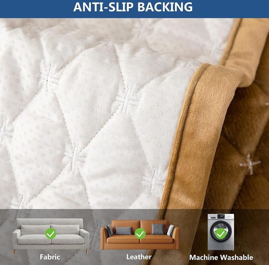 Bankhoes 3-zits anti-slip bankovertrek voor L-vorm chaise longue hoekbank 2-zits hoezen woonkamer stoel honden huisdieren koffiebruin 90 x (slechts 1 stuks)