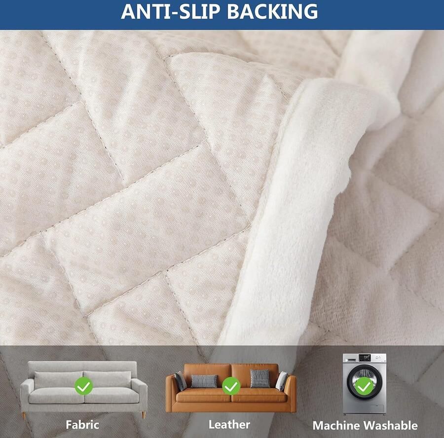 Bankhoes 3-zits anti-slip bankovertrek voor L-vorm chaise longue hoekbank 2-zits hoezen woonkamer stoel honden huisdieren wit 110 x (slechts 1 stuk)