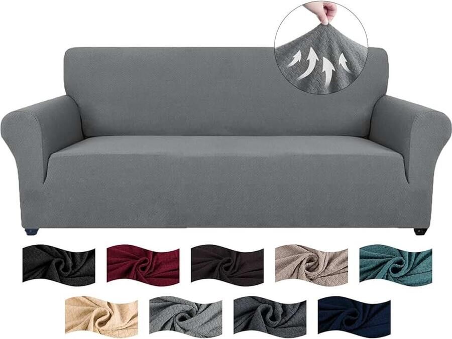 Bankhoes 3 Zits Elastische Universele Bankhoezen Met Armleuningen Krasbestendig Bankovertrek Voor Woonkamer Sofahoes Antislip Voor Huisdier Vriendelijke Lichtgrijs