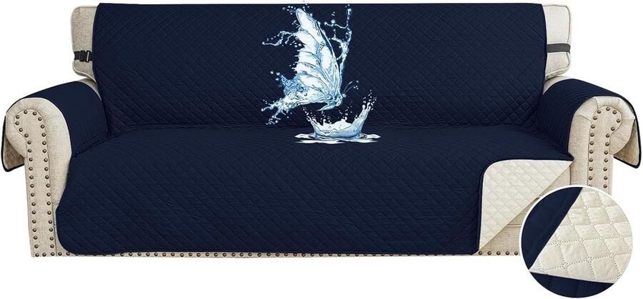 Bankhoes 3 Zits Krasbestendig Bankhoezen Voor Honden Kat Huisdier Universele Sofahoes Met Armleuningen Meubelhoes Antislip Voor Bank Donkerblauw
