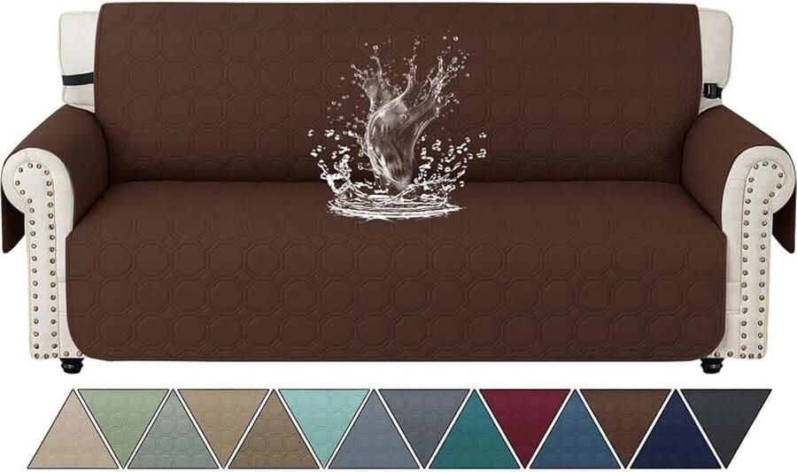 Bankhoes 3 Zits Met Armleuning 100% Waterdicht Bankhoezen Universele Sofahoes Met Zijzakken Krasbestendig Meubelhoes Anti-Slip Geschikt Voor Kinderen Huisdieren Koffie