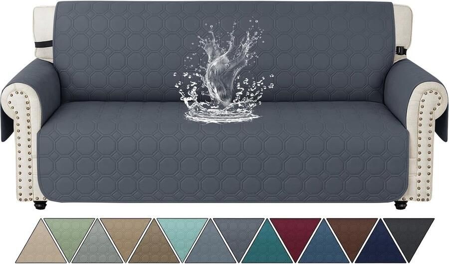 Bankhoes 3 Zits Met Armleuning 100% Waterdicht Bankhoezen Universele Sofahoes Met Zijzakken Krasbestendig Meubelhoes Anti-Slip Geschikt Voor Kinderen Huisdieren Grijs