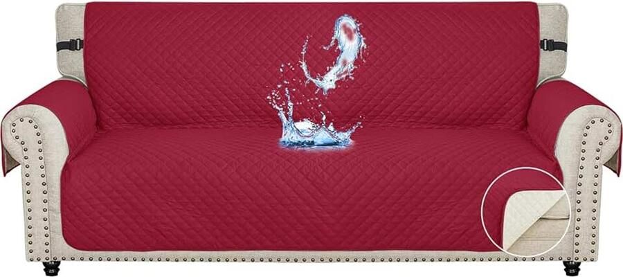 Bankhoes 3 Zits Waterbestendig Bankhoezen Voor Woonkamer 1 Stuks Universele Armsteun Sofahoes Met Anti-slip Schuim Krasbestendig Meubelhoes Voor Bank Bourgondië