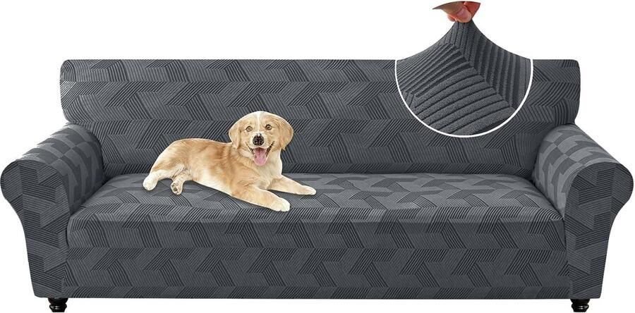 Bankhoes 4 Zits Copridivani Per Divani Elasticizzato Universele Rasbestendig Meubelhoes Anti-Slip Bankhoes Voor Woonkamer Lavabili Voor Huisdier Vriendelijke Lichtgrijs