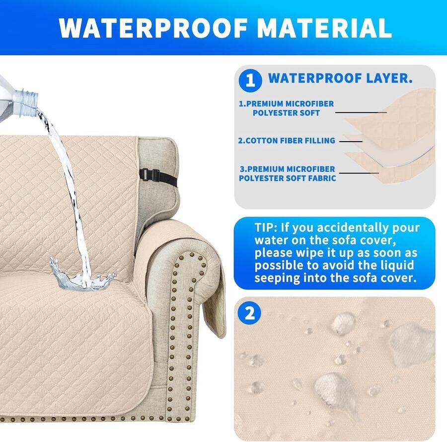 Bankhoes 4 Zits Krasbestendig Bankhoezen Voor Honden Kat Huisdier Universele Sofahoes Met Armleuningen Meubelhoes Antislip Voor Bank Beige
