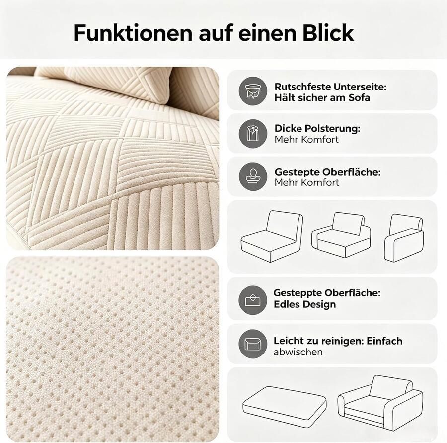 Bankhoes antislip en wasbaar voor 1-4 zits grote L-vorm bank khaki kl x