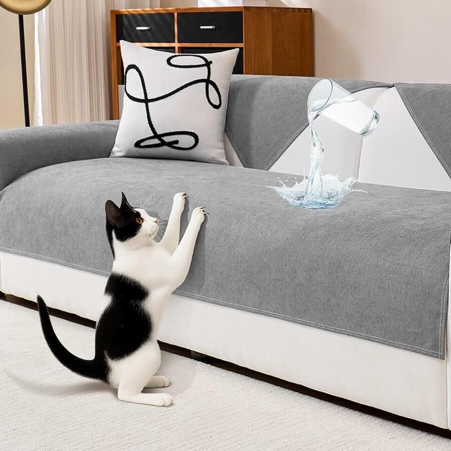 Bankhoes chenille waterdicht krasbestendig voor hond en kat antislip voor U-vorm L-vorm sectionele bank (lichtgrijs 70 x